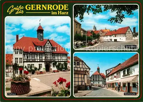 AK / Ansichtskarte Gernrode_Harz Rathaus Spittelplatz Marktstrasse Fachwerkhaus Altstadt Gernrode Harz