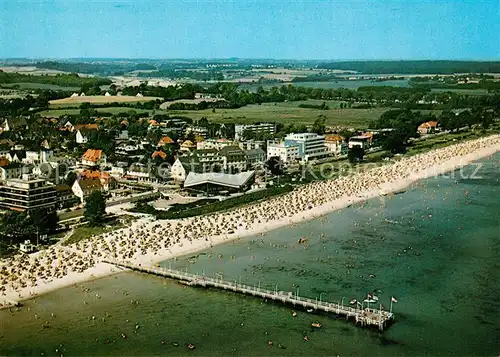 AK / Ansichtskarte Scharbeutz_Ostseebad Strandhotel Moeding Hotels Strand Seebruecke Fliegeraufnahme Scharbeutz_Ostseebad