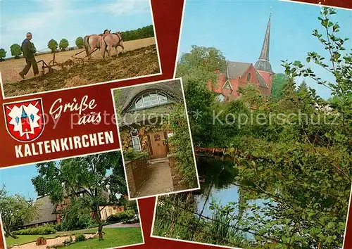 AK / Ansichtskarte Kaltenkirchen_Holstein Kirche Pferde Pflug Kaltenkirchen_Holstein