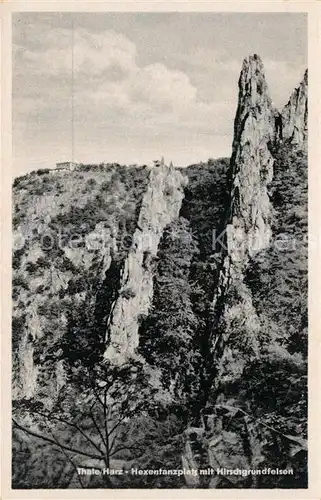 AK / Ansichtskarte Thale_Harz Hexentanzplatz mit Hirschgrundfelsen Thale_Harz