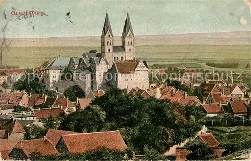 AK / Ansichtskarte Quedlinburg Ortsansicht mit Kirche und Schloss Quedlinburg