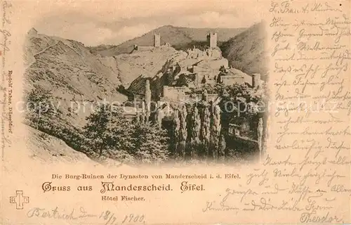 AK / Ansichtskarte Manderscheid_Eifel Burgruinen der Dynasten von Manderscheid Hotel Fischer Manderscheid Eifel