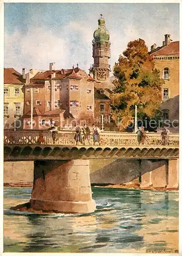 AK / Ansichtskarte Innsbruck Innbruecke mit Ottoburg und Stadtturm Aquarell Innsbruck