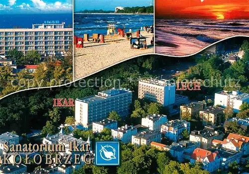AK / Ansichtskarte Kolobrzeg_Polen Sanatorium Ikar Fliegeraufnahme Strand Sonnenuntergang Kolobrzeg_Polen