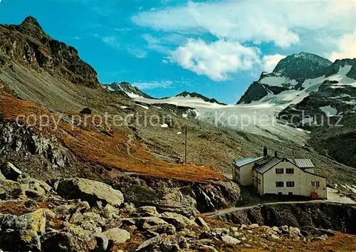 AK / Ansichtskarte Partenen_Vorarlberg Silvretta Wiesbadner Huette Berghuette Vermuntskopf Piz Buin Gebirgspanorama Alpen Partenen Vorarlberg