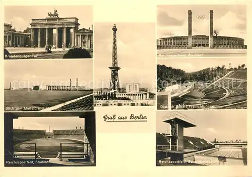 AK / Ansichtskarte Berlin Brandenburger Tor Reichssportfeld Stadion Funkturm Dietrich Eckart Freilichtbuehne Schwimmstadion Berlin