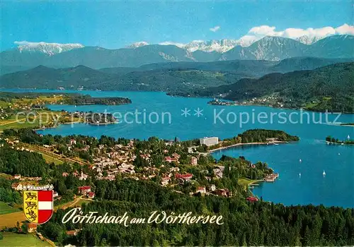 AK / Ansichtskarte Poertschach_Woerthersee mit Karawanken Fliegeraufnahme Poertschach Woerthersee