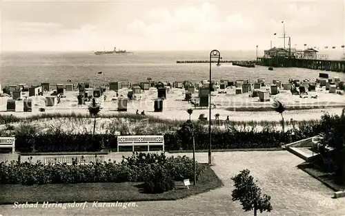 AK / Ansichtskarte Heringsdorf_Ostseebad_Usedom Kuranlagen Strand Seebruecke Heringsdorf_Ostseebad