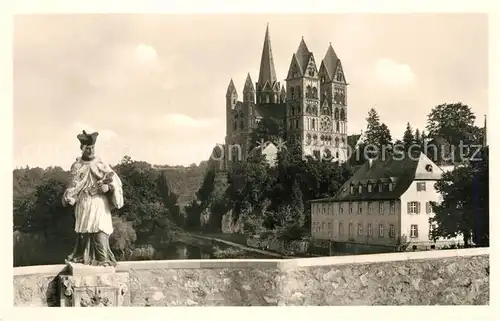 AK / Ansichtskarte Limburg_Lahn Heiliger Nepumuk Statue Lahnbruecke und Dom Limburg_Lahn