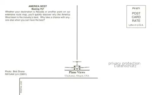AK / Ansichtskarte Flugzeuge_Zivil America West Boeing 757 N915AW c n 25681 Flugzeuge Zivil