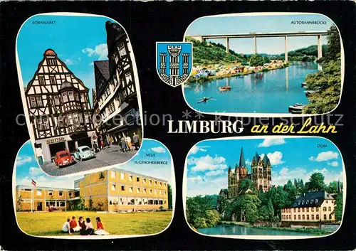 AK / Ansichtskarte Limburg_Lahn Kornmarkt Altstadt Fachwerkhaeuser Autobahnbruecke Jugendherberge Dom Limburg_Lahn