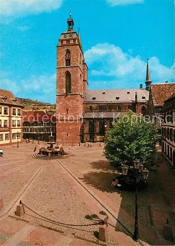 AK / Ansichtskarte Neustadt_Weinstrasse Stiftskirche und Rathausplatz Brunnen Neustadt_Weinstrasse