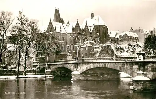 AK / Ansichtskarte Marburg_Lahn Lahnbruecke Universitaet im Winter Marburg_Lahn