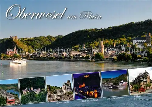 AK / Ansichtskarte Oberwesel_Rhein Blick ueber den Rhein Schoenburg Martinskapelle Die Pfalz Rathaus Oberwesel Rhein