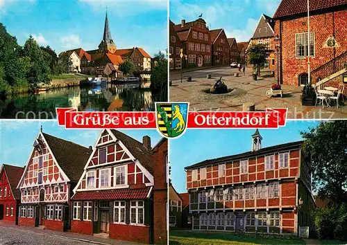 AK / Ansichtskarte Otterndorf_Niederelbe Partie an der Niederelbe Altstadt Platz Fachwerkhaeuser Schule Otterndorf Niederelbe