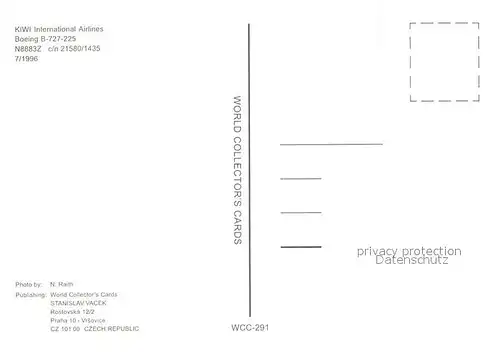 AK / Ansichtskarte Flugzeuge_Zivil KIWI International Airlines Boeing B 727 225 N8883Z c n 21580 1435 Flugzeuge Zivil