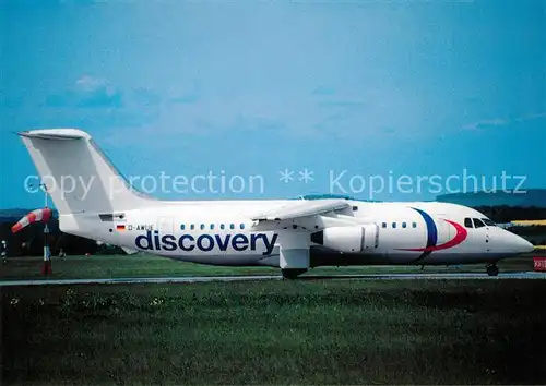 AK / Ansichtskarte Flugzeuge_Zivil Discovery Travel BAe 146 200 D AWUE c n E2050 Flugzeuge Zivil