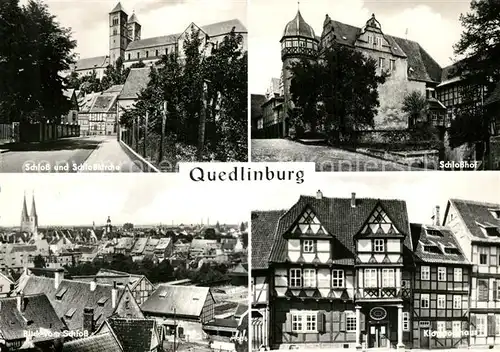 AK / Ansichtskarte Quedlinburg Schloss und Schlosskirche Schlosshof Panorama Klopstockhaus Quedlinburg
