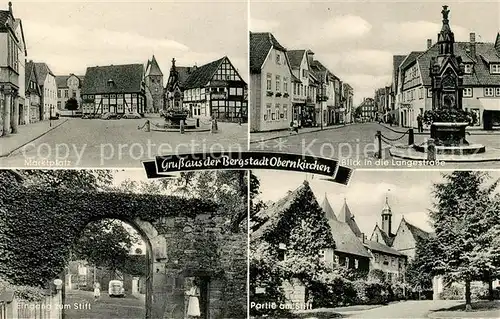 AK / Ansichtskarte Obernkirchen Marktplatz Stift Blick in Langestrasse Brunnen Obernkirchen