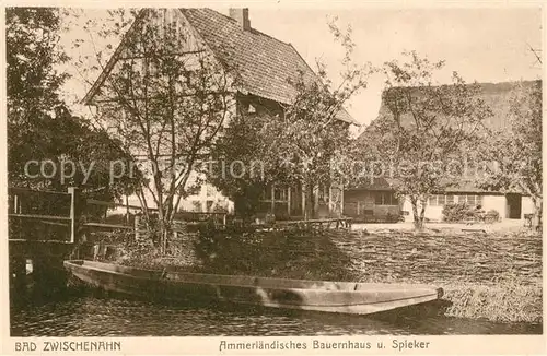 AK / Ansichtskarte Bad_Zwischenahn Ammerlaendisches Bauernhaus und Spieker Wasserstrasse Kahn Bad_Zwischenahn