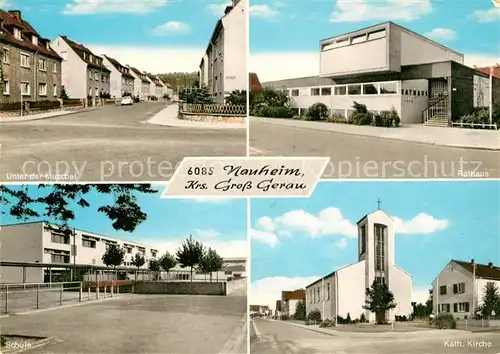 AK / Ansichtskarte Nauheim_Gross Gerau Unter der Muschel Rathaus katholische Kirche Nauheim Gross Gerau