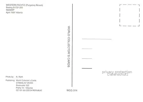 AK / Ansichtskarte Flugzeuge_Zivil Western Pacific Purgatory Resort Boeing B 737 300 N946WP  Flugzeuge Zivil