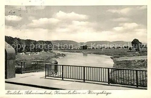 AK / Ansichtskarte Rinteln Schwimmbad Kanustation Wesergebirge Rinteln