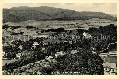 AK / Ansichtskarte Edersee Landschaftspanorama Adertalsperre Sperrmauer Fliegeraufnahme Edersee