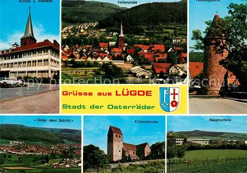 AK / Ansichtskarte Luegde Kirche Rathaus Unter dem Schild Kilianskirche Hauptschule Luegde