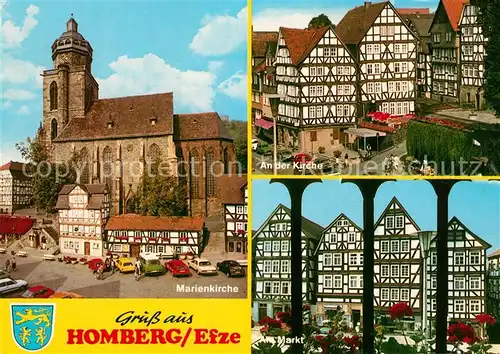 AK / Ansichtskarte Homberg_Efze Marienkirche Fachwerkhaeuser Markt Homberg Efze