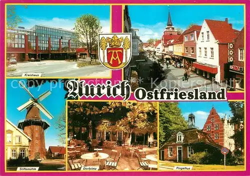 AK / Ansichtskarte Aurich_Ostfriesland Kreishaus Stiftsmuehle Dorfplatz Pingelhus Aurich_Ostfriesland