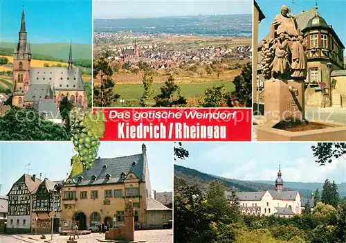 AK / Ansichtskarte Kiedrich Panorama gotisches Weindorf Kirche Heiligenfigur Kloster Kiedrich