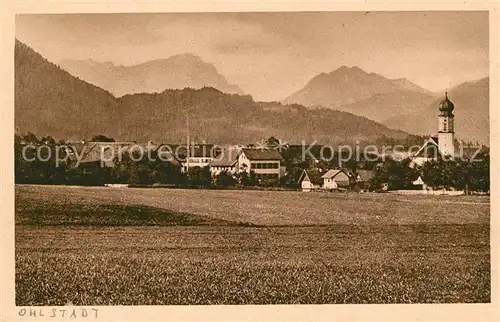 AK / Ansichtskarte Ohlstadt Ortspanorama Zugspitze Kirche Ohlstadt