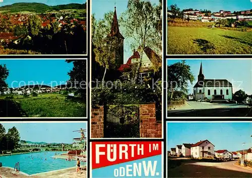 AK / Ansichtskarte Fuerth_Odenwald Stadtpanorama Freibad Kirche Siedlung Fuerth Odenwald