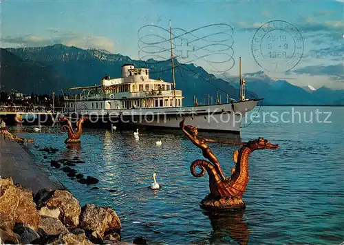 AK / Ansichtskarte Motorschiffe Vevey Lac Leman Port au Crepuscule Motorschiffe