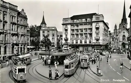 AK / Ansichtskarte Strassenbahn Zuerich Paradeplatz Strassenbahn