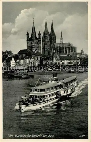 AK / Ansichtskarte Dampfer_Seitenrad Koeln Duesseldorfer Dampfer Koeln Dom  Dampfer Seitenrad