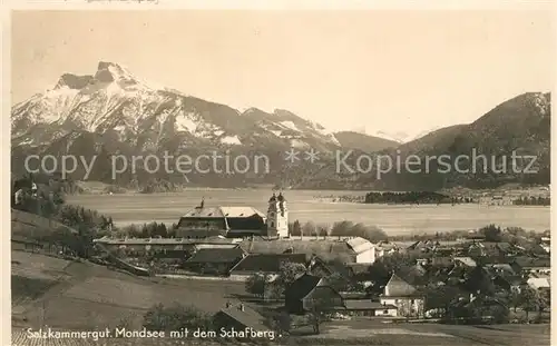 AK / Ansichtskarte Mondsee_Salzkammergut Fliegeraufnahme mit Schafberg Mondsee Salzkammergut