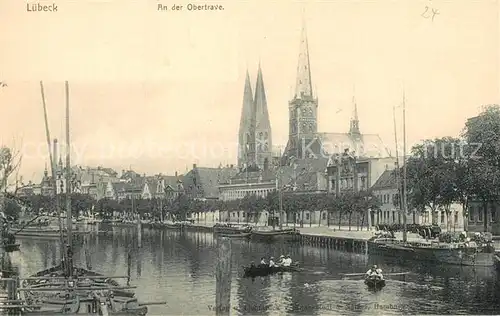 AK / Ansichtskarte Luebeck Partie an der Obertrave Hafen Kirchen Luebeck