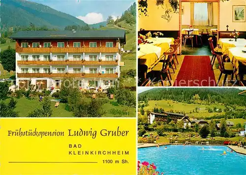 AK / Ansichtskarte Bad_Kleinkirchheim_Kaernten Pension Ludwig Gruber Gaststube Schwimmbad Bad_Kleinkirchheim