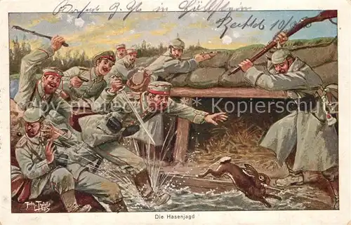 AK / Ansichtskarte Thiele_Arthur Hasenjagd Soldaten  Thiele_Arthur