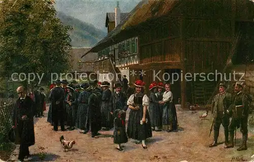 AK / Ansichtskarte Hoffmann_Heinrich Nach der Kirche Trachten Schwarzwald  Hoffmann Heinrich