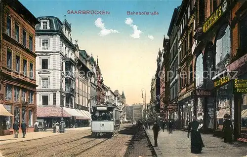 AK / Ansichtskarte Strassenbahn Saarbruecken Bahnhofstrasse  Strassenbahn