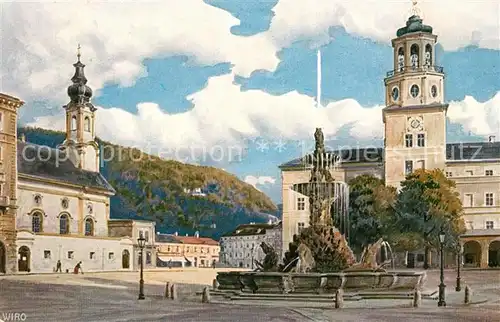 AK / Ansichtskarte Verlag_Wiedemann_WIRO_Nr. 2378 A Salzburg Residenzplatz Hofbrunnen Glockenspiel Verlag_Wiedemann_WIRO_Nr.