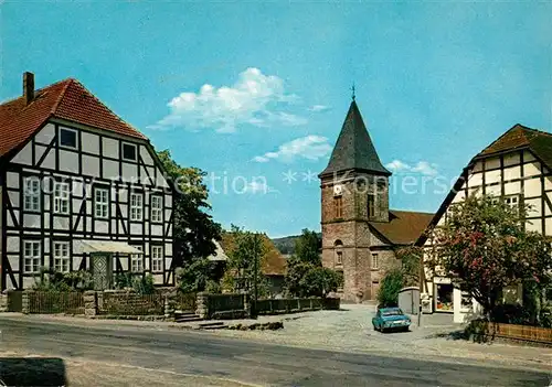 AK / Ansichtskarte Schoenhagen_Solling Fachwerkhaeuser Kirche Schoenhagen Solling