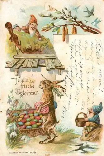 AK / Ansichtskarte Zwerge Hase Eichhoernchen Ostereier Ostern Litho Zwerge