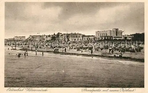 AK / Ansichtskarte Warnemuende_Ostseebad Strandpartie mit neuem Kurhaus Warnemuende_Ostseebad