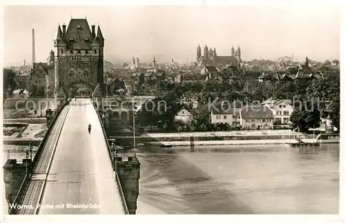 Worms_Rhein Partie mit Rheinbruecke Blick zum Dom Worms Rhein