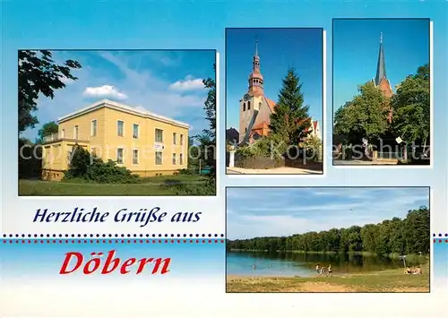 AK / Ansichtskarte Doebern_Niederlausitz Amt Doebern Ev Kirche Kath Kirche Badesee Doebern_Niederlausitz