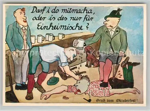 AK / Ansichtskarte Humor Schlaegerei Maenner Bierkrug Gebiss Pfeife Hund Oktoberfest Humor